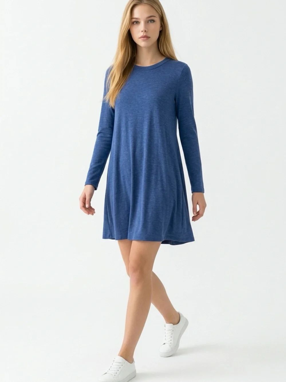 FREE PEOPLE FP BEACH | Blue Long Sleeve Swing Mini Dress Women’s Size Small